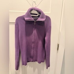 Evie Purple Ribbed Zip Front Sweater Women’s XL Mock Neck Cardigan